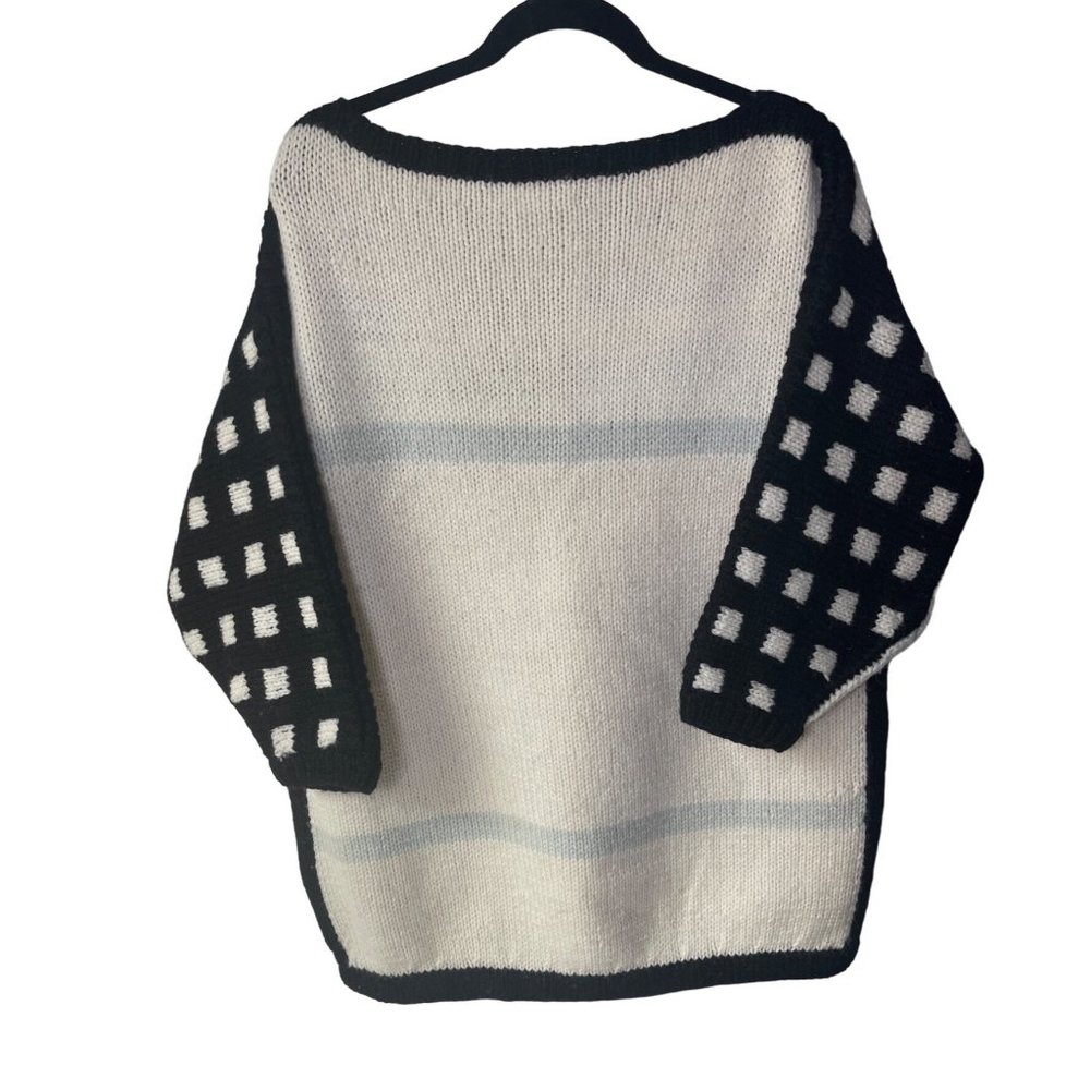 Vintage 100% Oversized Sweater Cream Black Size L - Picture 3 of 5